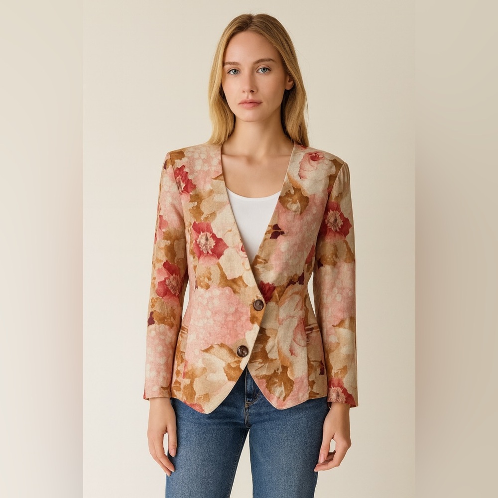 Vintage Burberry Burberry’s Floral Cropped Linen Jacket est sz M
